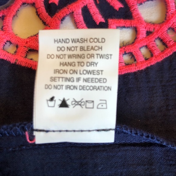 Eyelash Navy Embroidered BOHO Cropped Top Sz Med - Picture 7 of 7